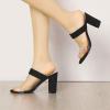 imageAllegra K Womens Dual Clear Strap Block Heels Slides SandalsBlack