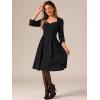 imageAllegra K Womens Elegant 34 Sleeve High Waist Sweetheart Neck ALine Pleated Midi DressBlack