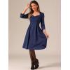 imageAllegra K Womens Elegant 34 Sleeve High Waist Sweetheart Neck ALine Pleated Midi DressDark Blue
