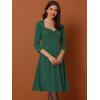 imageAllegra K Womens Elegant 34 Sleeve High Waist Sweetheart Neck ALine Pleated Midi DressDark Green