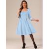 imageAllegra K Womens Elegant 34 Sleeve High Waist Sweetheart Neck ALine Pleated Midi DressLight Blue