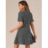 imageAllegra K Womens Elegant Short Sleeve Aline Dresses Plaid Tweed DressBlack and White
