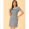 imageAllegra K Womens Peter Pan Dress Short Sleeve Stretchy Slim Fit Elegant Houndstooth Plaid Vintage DressesGreen