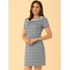 imageAllegra K Womens Peter Pan Dress Short Sleeve Stretchy Slim Fit Elegant Houndstooth Plaid Vintage DressesGreen