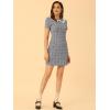 imageAllegra K Womens Peter Pan Dress Short Sleeve Stretchy Slim Fit Elegant Houndstooth Plaid Vintage DressesPurple
