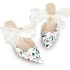 imageAllegra K Womens Pointed Toe Lace Bow Floral Printed Stiletto Heels MulesWhite