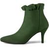 imageAllegra K Womens Pointed Toe Stiletto Heel Ruffle Ankle BootsGreen