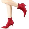 imageAllegra K Womens Pointed Toe Stiletto Heel Ruffle Ankle BootsRed