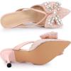 imageAllegra K Womens Pointed Toe Tweed Rhinestone Bow Stiletto Heels MulesPink
