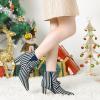 imageAllegra K Womens Pointed Toe Zip Striped Chunky Heels Ankle BootsBlue