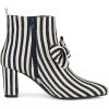 imageAllegra K Womens Pointed Toe Zip Striped Chunky Heels Ankle BootsBlue