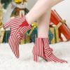 imageAllegra K Womens Pointed Toe Zip Striped Chunky Heels Ankle BootsRed