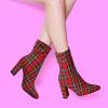 imageAllegra K Womens Pointed Toe Zipper Chunky Heels Ankle BootsRed Houndstooth