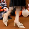 imageAllegra K Womens Stripe Bow Pointed Toe Block Heel Slides MulesBeige