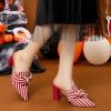 imageAllegra K Womens Stripe Bow Pointed Toe Block Heel Slides MulesRed