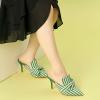 imageAllegra K Womens Stripe Bow Slip on Stiletto Heel Slides MulesGreen