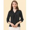 imageAllegra K Womens V Neck 34 Sleeves Collared Work Office Top BlouseBlack