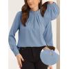 imageAllegra K Work Blouses for Women Stand Collar Long Sleeve Ruched Dressy Business Casual Work ShirtGrey Blue