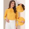 imageAllegra K Work Blouses for Women Stand Collar Long Sleeve Ruched Dressy Business Casual Work ShirtYellow