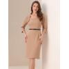 imageAllegra K Work Office Dress for Womens 34 Sleeve Belted Sweetheart Neck Sheath DressDark Apricot