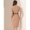 imageAllegra K Work Office Dress for Womens 34 Sleeve Belted Sweetheart Neck Sheath DressDark Apricot