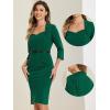 imageAllegra K Work Office Dress for Womens 34 Sleeve Belted Sweetheart Neck Sheath DressDark Green