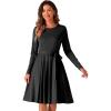 imageAllegra K A Line Dresses for Women 2024 Long Sleeve Tie Waist Pleated Business Casual Dress with PocketsBlack