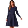 imageAllegra K A Line Dresses for Women 2024 Long Sleeve Tie Waist Pleated Business Casual Dress with PocketsDark Blue