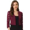 imageAllegra K Lace Shrug for Women 34 Sleeve Open Front Work Office Cropped Sheer Cardigan Formal Bolero JacketsBurgundy