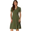 imageAllegra K Vintage Work Dresses for Womens 1950s Flat Collar Short Sleeve Fit and Flare DressArmy Green