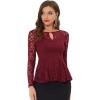 imageAllegra K Womens Dressy Top Formal Wedding Guest Long Sleeve Lace Peplum BlouseBurgundy