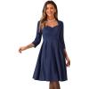 imageAllegra K Womens Elegant 34 Sleeve High Waist Sweetheart Neck ALine Pleated Midi DressDark Blue