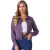 imageAllegra K Womens Faux Suede Jacket Button Down Collar Cropped Biker Motorcycle Jacket Fall Winter CoatPurple