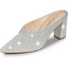 imageAllegra K Womens Glitter Pointed Toe Slip on Chunky Heels Slide MulesSilver