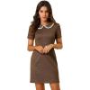 imageAllegra K Womens Peter Pan Dress Short Sleeve Stretchy Slim Fit Elegant Houndstooth Plaid Vintage DressesBrown1