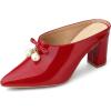 imageAllegra K Womens Pointed Toe Pearl Bow Chunky Heel Slides MulesRed