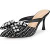 imageAllegra K Womens Pointed Toe Tweed Rhinestone Bow Stiletto Heels MulesBlack