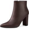 imageAllegra K Womens Pointed Toe Zipper Chunky High Heels Ankle BootsCoffee
