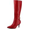 imageAllegra K Womens Pointy Toe Buckle Stiletto Heel Knee High BootsRed