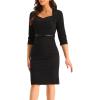 imageAllegra K Work Office Dress for Womens 34 Sleeve Belted Sweetheart Neck Sheath DressBlack