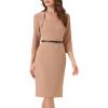 imageAllegra K Work Office Dress for Womens 34 Sleeve Belted Sweetheart Neck Sheath DressDark Apricot