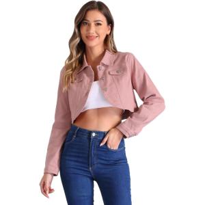 imageAllegra K Denim Jacket for Womens 2025 Casual Collared Long Sleeve Crop Jean JacketsPink