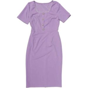 imageAllegra K Elegant Dress for Womens Short Sleeve Square Neck Button Business Work Casual Sheath DressesPurple