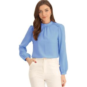 imageAllegra K Long Sleeve Work Tops for Womens Mock Neck Business Casual Blouses ShirtsBlue