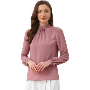 imageAllegra K Long Sleeve Work Tops for Womens Mock Neck Business Casual Blouses ShirtsGray Pink