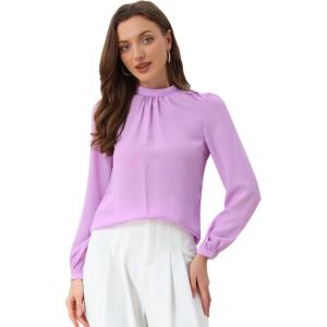 imageAllegra K Long Sleeve Work Tops for Womens Mock Neck Business Casual Blouses ShirtsPurple