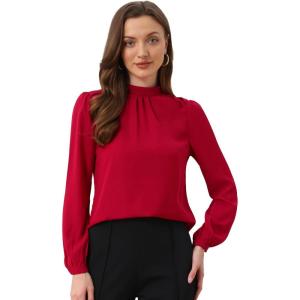 imageAllegra K Long Sleeve Work Tops for Womens Mock Neck Business Casual Blouses ShirtsRed