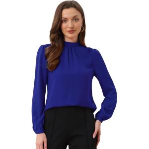 imageAllegra K Long Sleeve Work Tops for Womens Mock Neck Business Casual Blouses ShirtsRoyal Blue