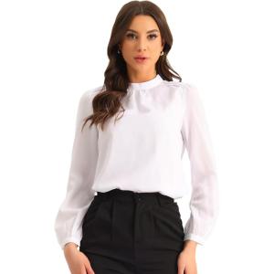 imageAllegra K Long Sleeve Work Tops for Womens Mock Neck Business Casual Blouses ShirtsWhite