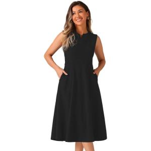 imageAllegra K Notch V Neck Dresses for Womens Elegant Work Office ALine Dress with PocketsBlack